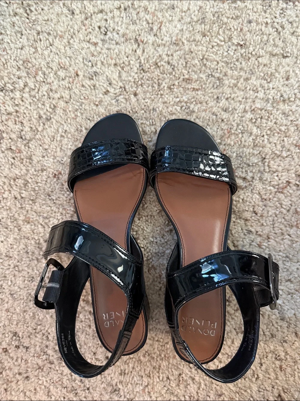 Donald J. Pliner Black Patent Leather Two-Strap Slingback Sandals